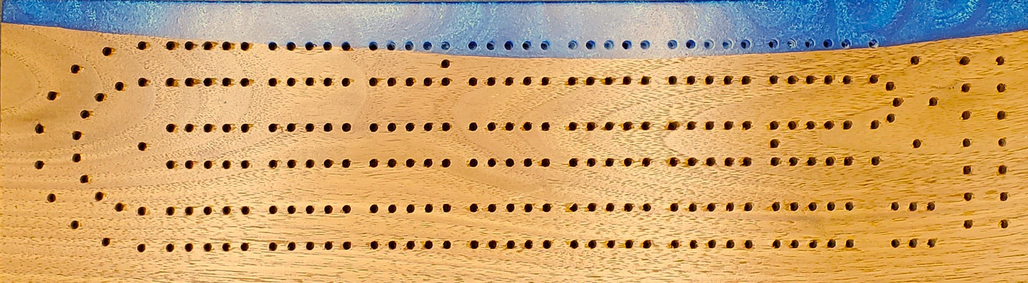 Walnut and blue cribbage board